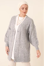 Bigdart 15768 Hijab Knitwear Cardigan - Gray