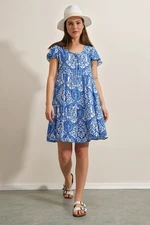 Bigdart 2352 Short Ethnic Print V-Neck Dress - Blue