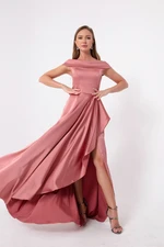 Lafaba Women's Salmon Boat Collar Satin Evening & Prom Dress