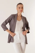 By Saygı Shawl Collar Length Lycra Double Sleeves Thin Striped Fabric Jacket