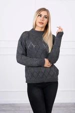 High-neckline sweater with graphite diamond pattern