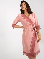 Dusty pink cocktail dress with pleats and 3/4 sleeves