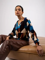 Blue and brown patterned velour blouse Liliana