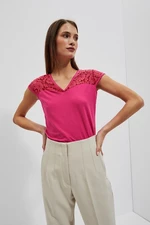 V-neck blouse with Moodo lace - pink