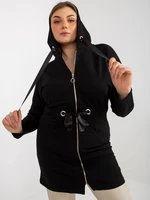 Black long zippered sweatshirt plus sizes with hem