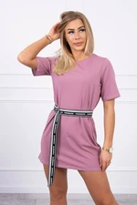 Dress with a decorative belt dark pink