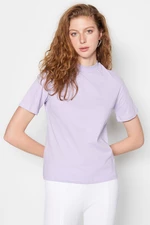 Trendyol Lilac Stand Up Collar Basic Dzianinowy T-shirt