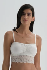 Dagi Ecru Lace-Up Bralette with Gatherings at the Front.