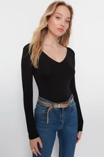 Trendyol Black Low-Cut V-Neck Flexible Knitted Bodysuit