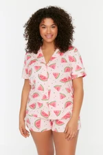 Trendyol Curve Powder Printed Knitted Buttons Pajamas Set