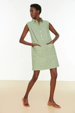 Trendyol Mint Wide Cut Woven Buttoned Mini Woven Dress