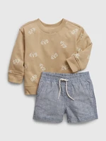 Set of boys' sweatshirt and shorts in light brown and blue GAP
