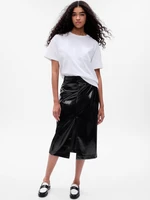 Black women's faux leather midi skirt GAP