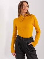 Women's mustard sweater with zipper and appliqués