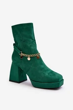 Women's ankle boots with chain, green Tiselo