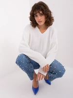 Ecru oversize sweater with wool