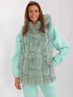 Pistachio fur vest with zipper and hood