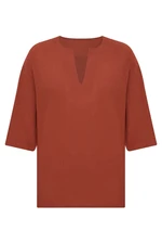 XHAN Tile V-Neck Poor Sleeves, Oversized Linen Shirt 2x4 size2-45964-16