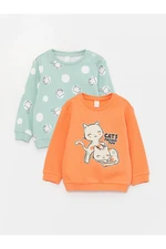 LC Waikiki Crew Neck Long Sleeve Printed Sweatshirt for Baby Girl 2-pack.