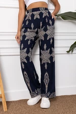 armonika Women's Navy Blue Patterned Wide Leg Pants