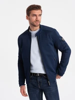 Ombre Men's BIKER jacket in structured fabric - navy blue