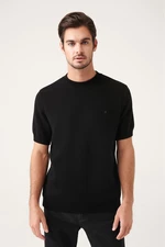 Avva Men's Black High Crew Neck 100% Cotton Ribbed Slim Fit Slim Fit Sweater T-shirt