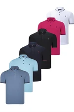 SET OF SIX T8586 DEWBERRY MEN'S T-SHIRT-BLACK-WHITE-NAVY-CYAN-FUCHSIA-INDIGO