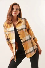 By Saygı Long Back Plaid Lumberjack Shirt Mustard