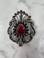 Brooch XZ459-109 Silver + Red