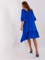 Cobalt blue dress with frills and 3/4 sleeves