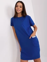 Cobalt blue basic knee-length sweatshirt dress