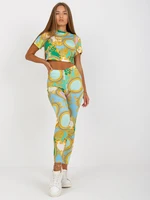 Green fitted casual set with leggings