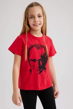 DEFACTO Girls Atatürk Printed Short Sleeve T-Shirt