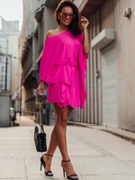 Casual kimono dress with belt, dark pink