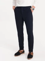 Ombre Men's pants with elastic waistband in delicate check - navy blue