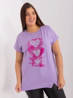 Light purple plus size cotton blouse with application