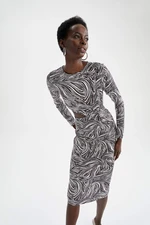 DEFACTO Long Sleeve Cut Out Zebra Print Midi Dress