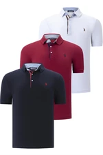 TRIPLE SET T8582 DEWBERRY MENS T-SHIRT-NAVY BLUE-WHITE-BURGUNDY