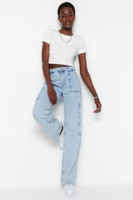 Trendyol Light Blue High Waist Wide Leg Jeans with Cargo Pocket