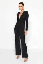 Trendyol Black Fitted Crepe Jumpsuit with Knots