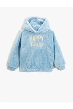 Koton Plush Embroidered Hoodie Sweatshirt