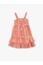 Koton Checkered Midi Strap Ruffle Cotton Dress