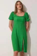 Happiness İstanbul Women's Green Square Collar Summer Knitted Dress