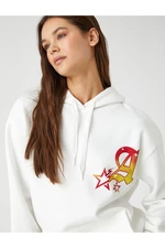 Koton Oversized Sweatshirt with a Hoodie Printed Long Sleeves Fleece Inside