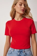 Happiness İstanbul Women's Red Crew Neck Crop T-Shirt