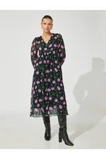 Koton Floral Long Dress with Balloon Sleeves