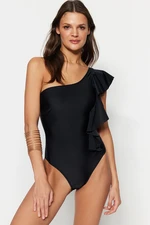 Trendyol Black One-Shoulder Flounce Normal Leg Swimsuit