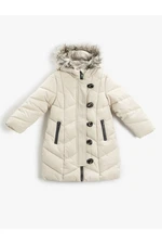 Koton Quilted Long Coat Filled Faux Für Detail Hooded Buttoned