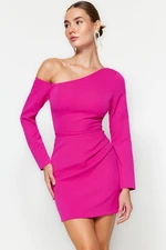 Trendyol Fuchsia Fitted Draped Elegant Evening Dress