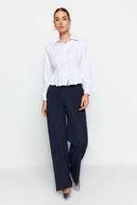 Trendyol Indigo Pleat and Cord Detail Wide Leg Woven Trousers